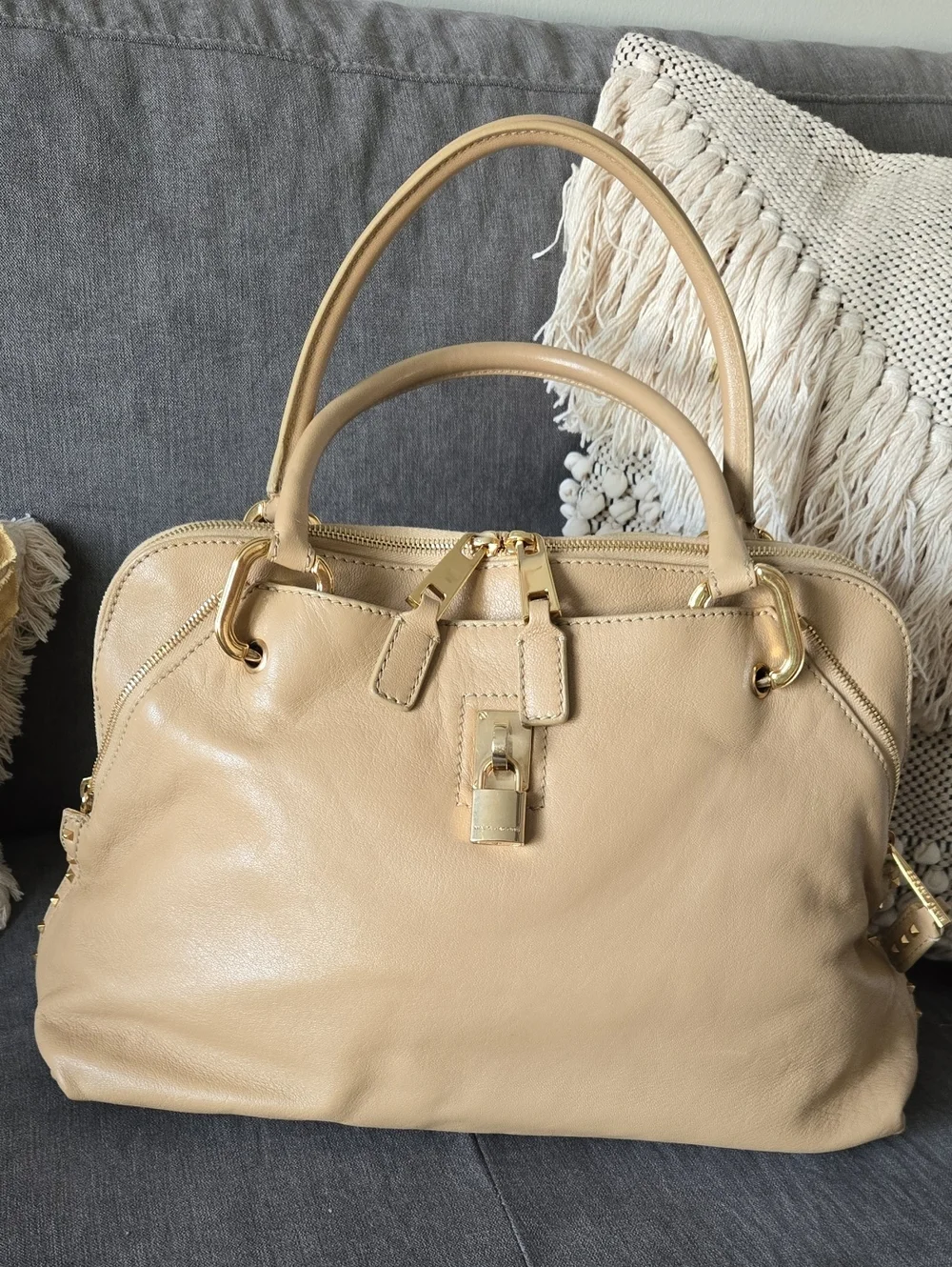 Marc Jacobs Beige Leather Paradise Rio Top-Handle Satchel with Gold Hardware